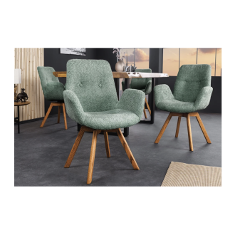 Lot de 2 chaises design SORRANO pivotantes à 360° en tissu bouclette vert menthe et pieds en chêne clair