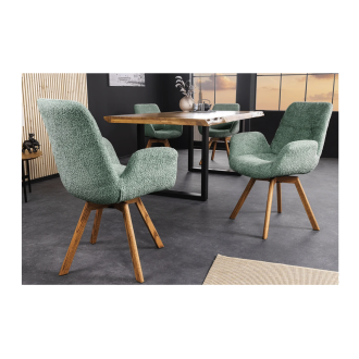 Lot de 2 chaises design SORRANO pivotantes à 360° en tissu bouclette vert menthe et pieds en chêne clair