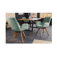 Lot de 2 chaises design SORRANO pivotantes à 360° en tissu bouclette vert menthe et pieds en chêne clair