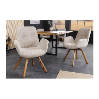 Lot de 2 chaises design SORRANO pivotantes à 360° en tissu bouclette beige et pieds en chêne clair