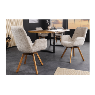 Lot de 2 chaises design SORRANO pivotantes à 360° en tissu bouclette beige et pieds en chêne clair