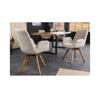 Lot de 2 chaises design SORRANO pivotantes à 360° en tissu bouclette beige et pieds en chêne clair