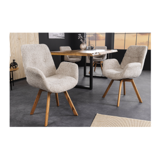 Lot de 2 chaises design SORRANO pivotantes à 360° en tissu bouclette beige et pieds en chêne clair