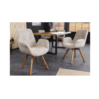 Lot de 2 chaises design SORRANO pivotantes à 360° en tissu bouclette beige et pieds en chêne clair