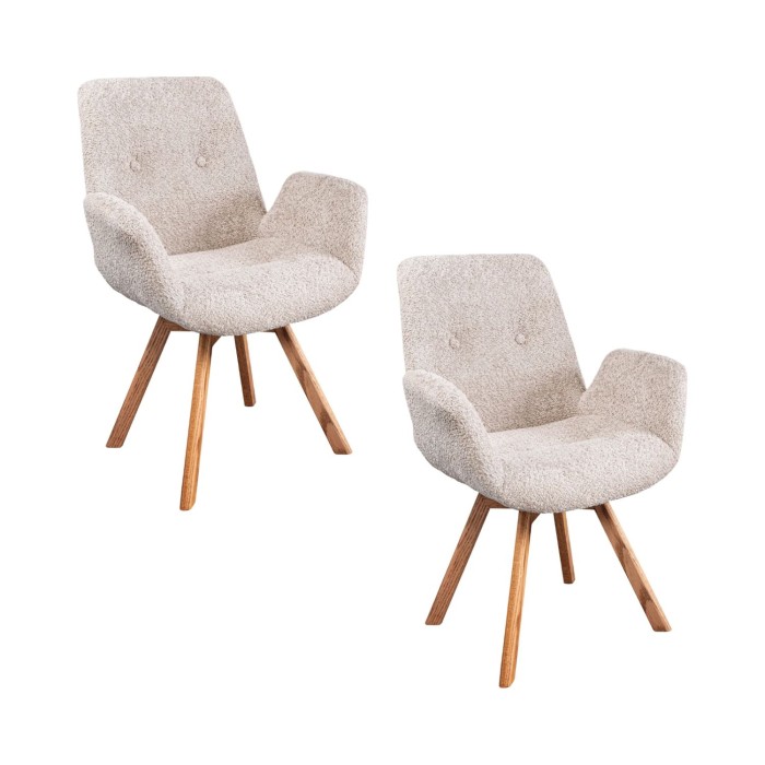 Lot de 2 chaises design SORRANO pivotantes à 360° en tissu bouclette beige et pieds en chêne clair