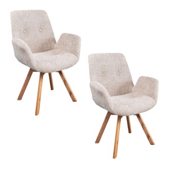 Lot de 2 chaises design SORRANO pivotantes à 360° en tissu bouclette beige et pieds en chêne clair