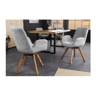 Lot de 2 chaises design SORRANO pivotantes à 360° en tissu bouclette gris clair et pieds en chêne clair