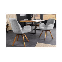 Lot de 2 chaises design SORRANO pivotantes à 360° en tissu bouclette gris clair et pieds en chêne clair