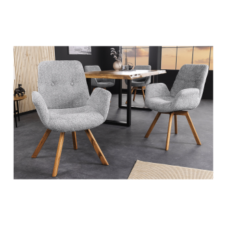 Lot de 2 chaises design SORRANO pivotantes à 360° en tissu bouclette gris clair et pieds en chêne clair