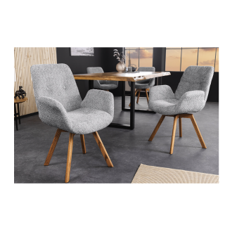 Lot de 2 chaises design SORRANO pivotantes à 360° en tissu bouclette gris clair et pieds en chêne clair