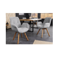 Lot de 2 chaises design SORRANO pivotantes à 360° en tissu bouclette gris clair et pieds en chêne clair