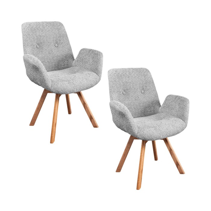 Lot de 2 chaises design SORRANO pivotantes à 360° en tissu bouclette gris clair et pieds en chêne clair