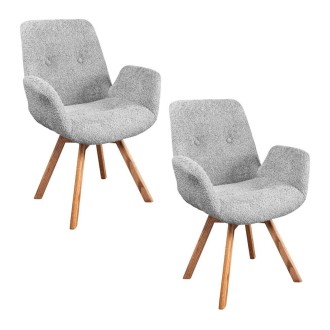 Lot de 2 chaises design SORRANO pivotantes à 360° en tissu bouclette gris clair et pieds en chêne clair