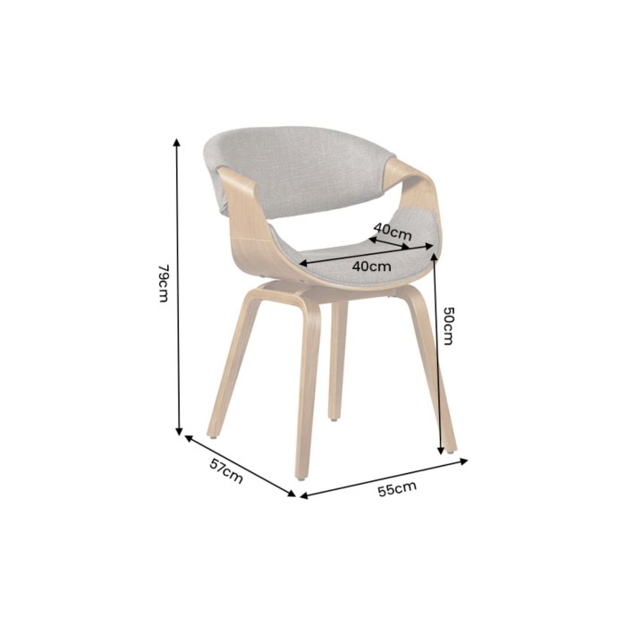 Chaise NERA en tissu gris et bois clair dimensions