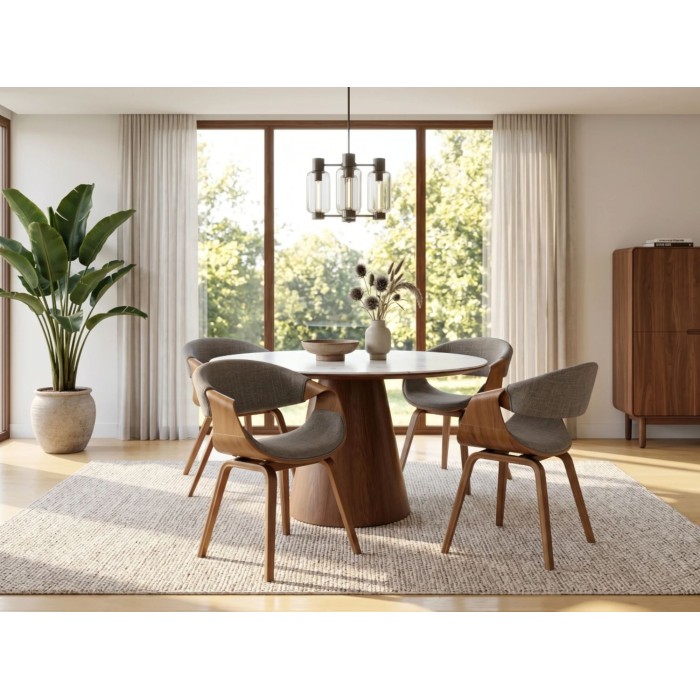 Chaise NERA en tissu gris et bois clair vue éloignée