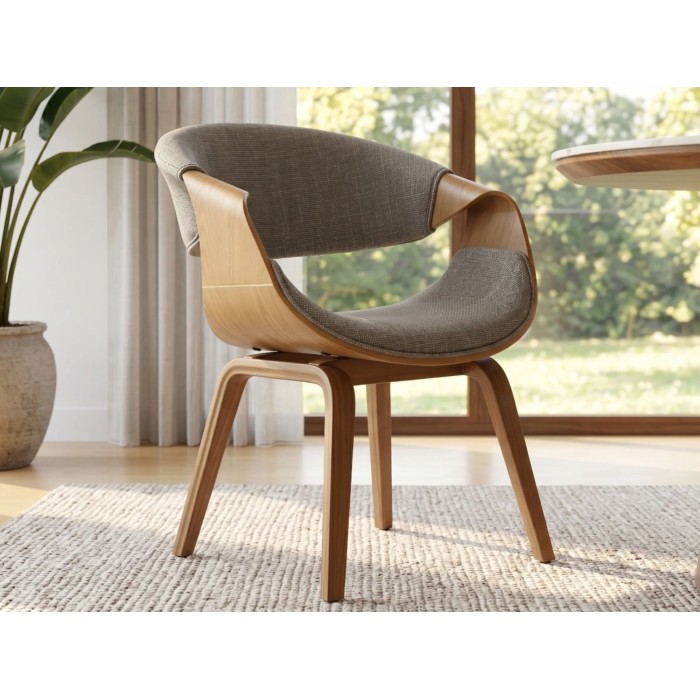 Chaise NERA en tissu gris et bois clair vue rapprochée