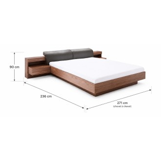 Lit 160x200 RENATO coloris noyer avec sommier et chevets à LED intégrés