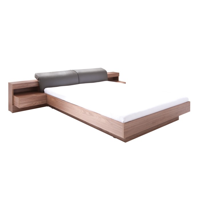Lit 160x200 RENATO coloris noyer avec sommier et chevets à LED intégrés