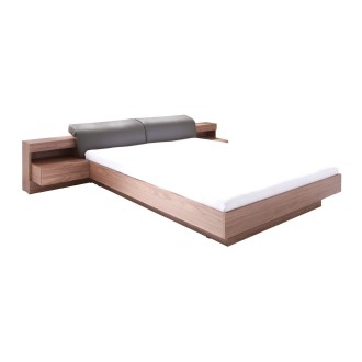 Bett 160x200 RENATO Farbe Walnuss mit Lattenrost und integrierten LED-Nachttischen