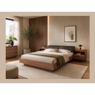 Bett 160x200 RENATO Farbe Walnuss mit Lattenrost und integrierten LED-Nachttischen