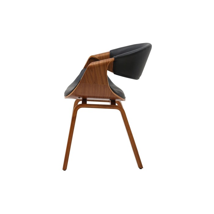 Chaise NERA en cuir noir et bois foncé vue de côté