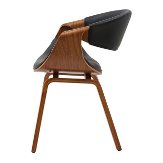Chaise NERA en cuir noir et bois foncé vue de côté