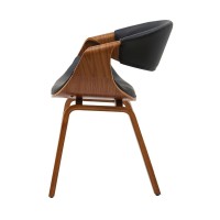 Chaise NERA en cuir noir et bois foncé vue de côté