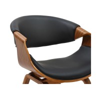 Zoom sur le dossier de la chaise NERA en cuir noir et bois foncé
