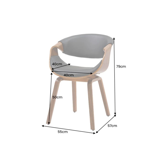 Chaise NERA en cuir noir et bois foncé dimensions