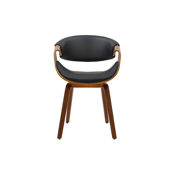 Chaise NERA en cuir noir et bois foncé vue de face