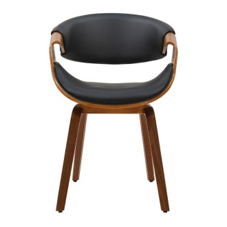 Chaise NERA en cuir noir et bois foncé vue de face