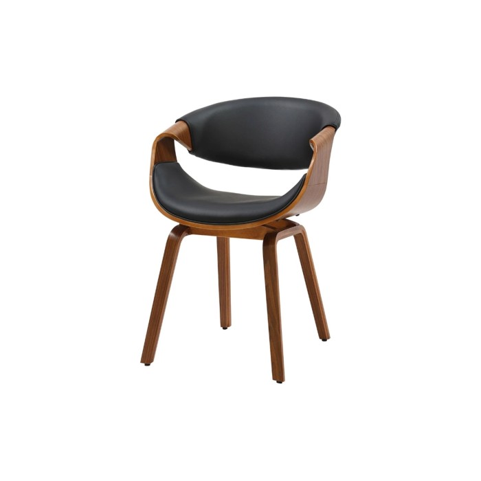 Chaise NERA en cuir noir et bois foncé