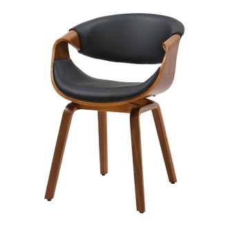 Chaise NERA en cuir noir et bois foncé