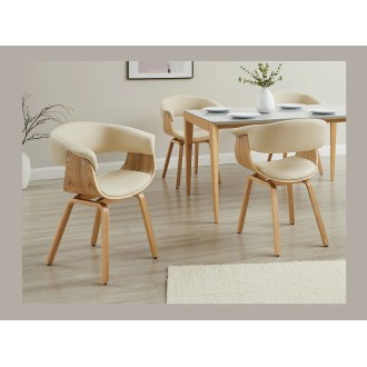 Chaise NERA en cuir beige et bois clair mise en situation