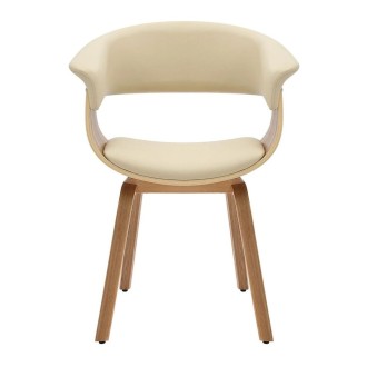 Chaise NERA en cuir beige et bois clair vue de face