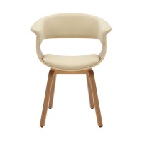 Chaise NERA en cuir beige et bois clair vue de face
