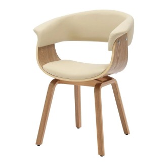 Chaise NERA en cuir beige et bois clair