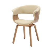 Chaise NERA en cuir beige et bois clair