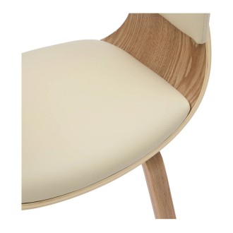 Zoom sur l'assise de la chaise NERA en cuir beige et bois clair