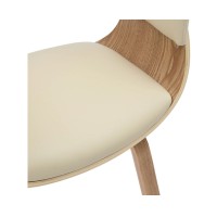 Zoom sur l'assise de la chaise NERA en cuir beige et bois clair