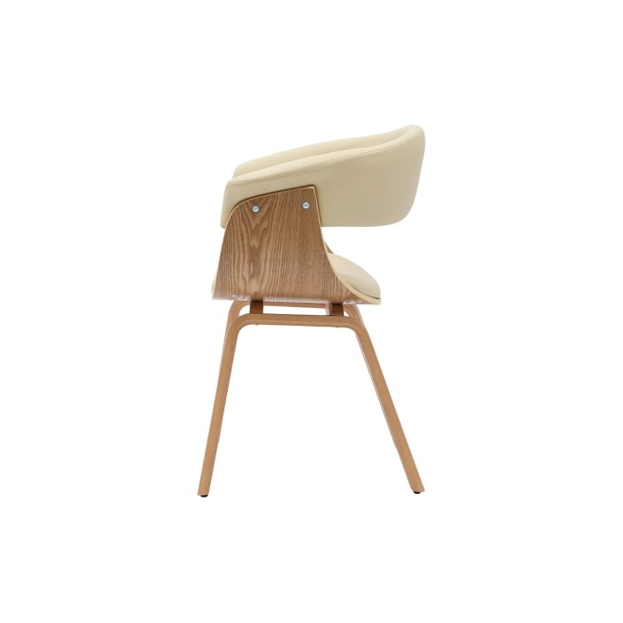 Chaise NERA en cuir beige et bois clair vue de côté