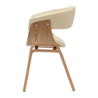 Chaise NERA en cuir beige et bois clair vue de côté