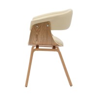Chaise NERA en cuir beige et bois clair vue de côté