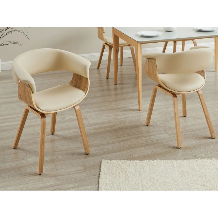 Chaise NERA en cuir beige et bois clair vue de haut