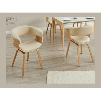 Chaise NERA en cuir beige et bois clair vue de haut