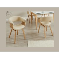 Chaise NERA en cuir beige et bois clair vue de haut