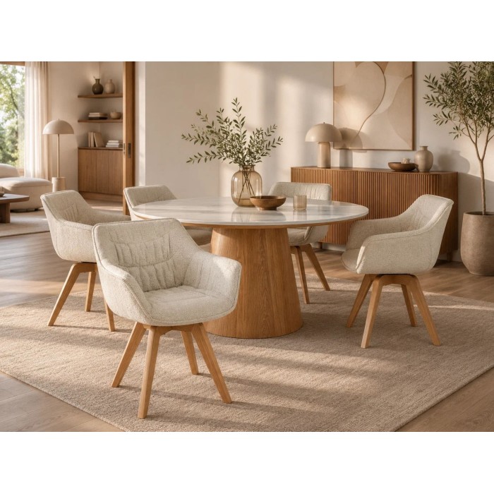 Chaise COMFY en tissu tweed beige bouclette vue éloignée