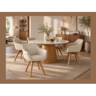 Chaise COMFY en tissu tweed beige bouclette vue éloignée