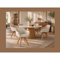 Chaise COMFY en tissu tweed beige bouclette vue éloignée