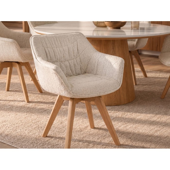 Chaise COMFY en tissu tweed beige bouclette vue de face rapprochée